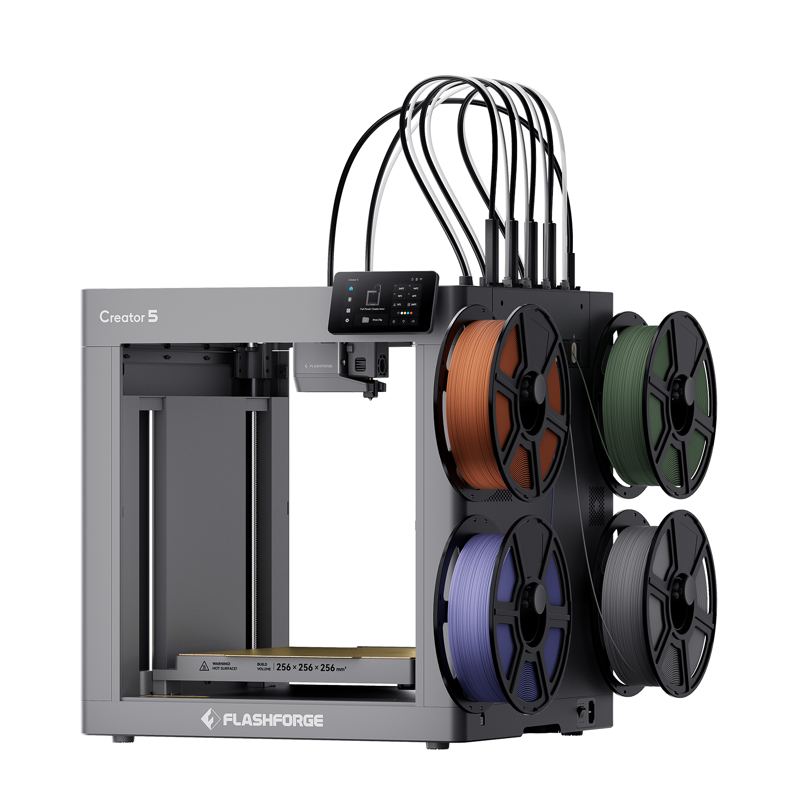 Flashforge Creator 5 4-Toolheads Multi-Color 3D Printer | 500% Faster, Zero Purge Waste