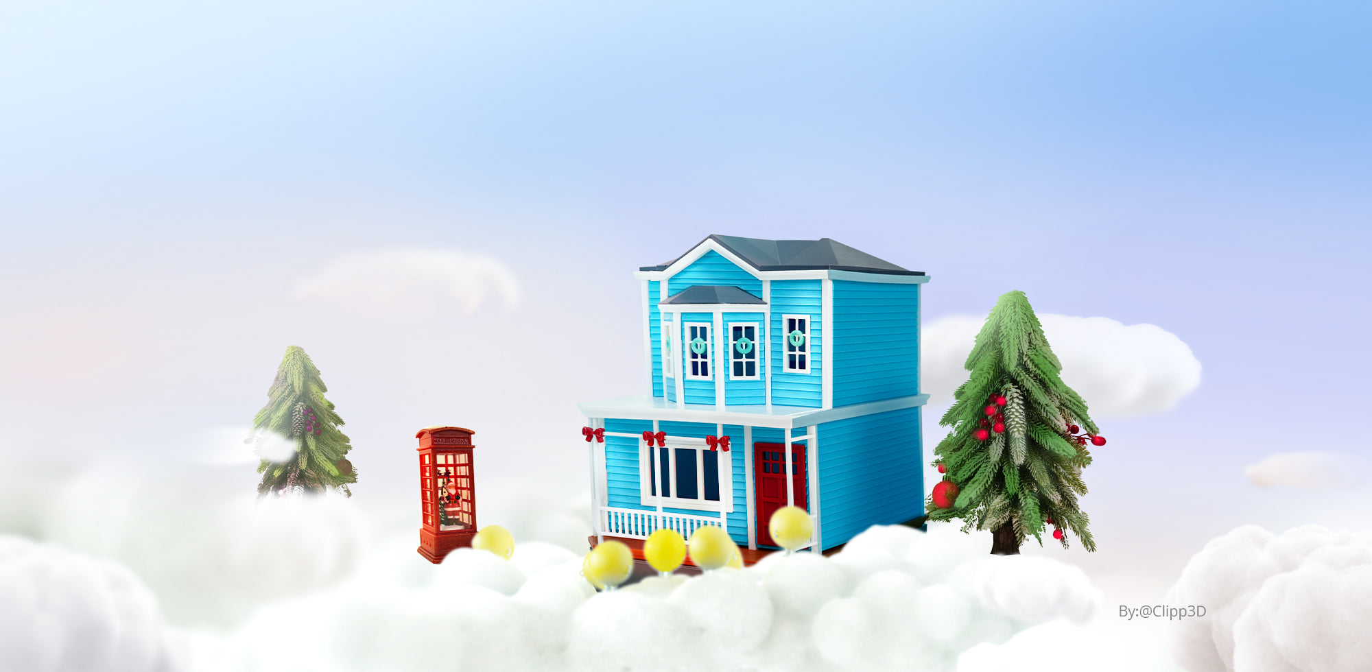 3D Holiday House with Christmas Decorations and Snow Model in PLA